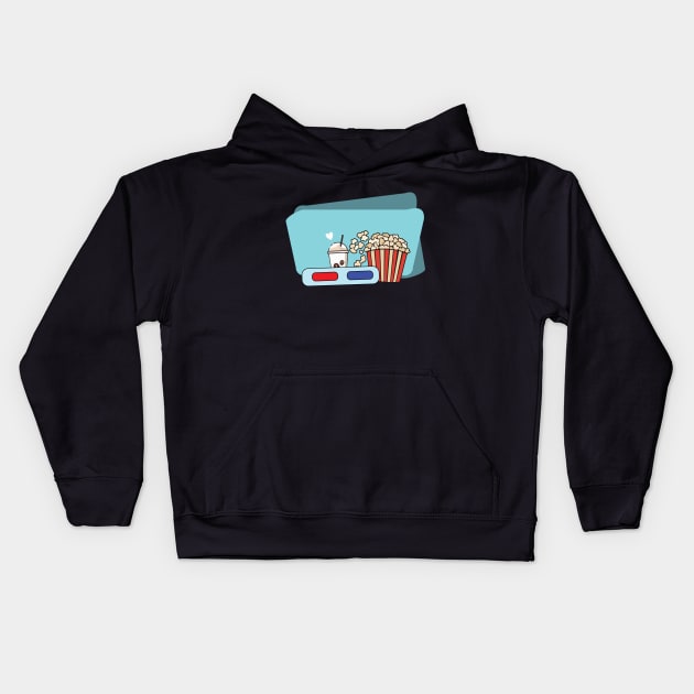 Virtual Movie Night Popcorn | Passion 3D Glasses Kids Hoodie by Art by Ergate